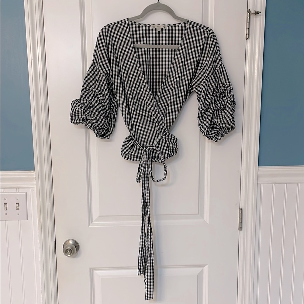VICI Gingham Wrap Blouse, size L
